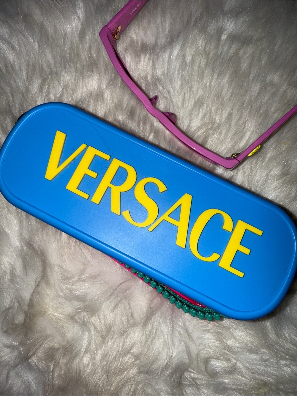 CHILDRENS Versace pink/lavender Sunglasses with yellow accent & keychain attache - Picture 4 of 6
